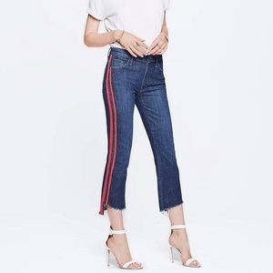 MOTHER denim Insider Crop Step Fray in Speed Racer Red strip size 25